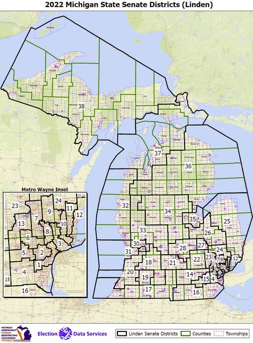 Michigan District Map for State Senate